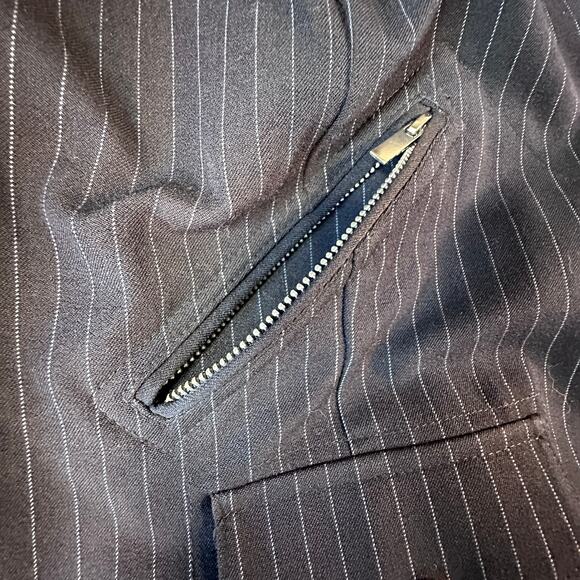 Lane Bryant Jacket Womens 14 Navy Blue Striped Moto Zip Up Ruffled Peplum Blazer - Picture 2 of 11